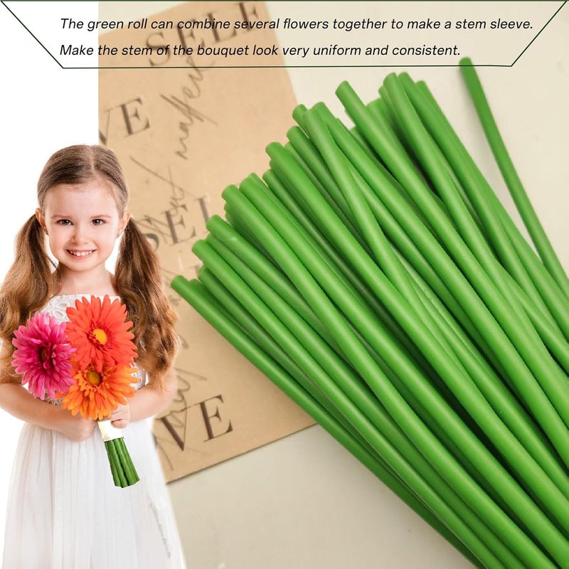 Threemonkys (2PCS)1 roll of green tubular flower stems wrap, 192 inches (about 500 cm) in length, used to thicken artificial flower, DIY wedding bouquet (4.5MM) - Image 4